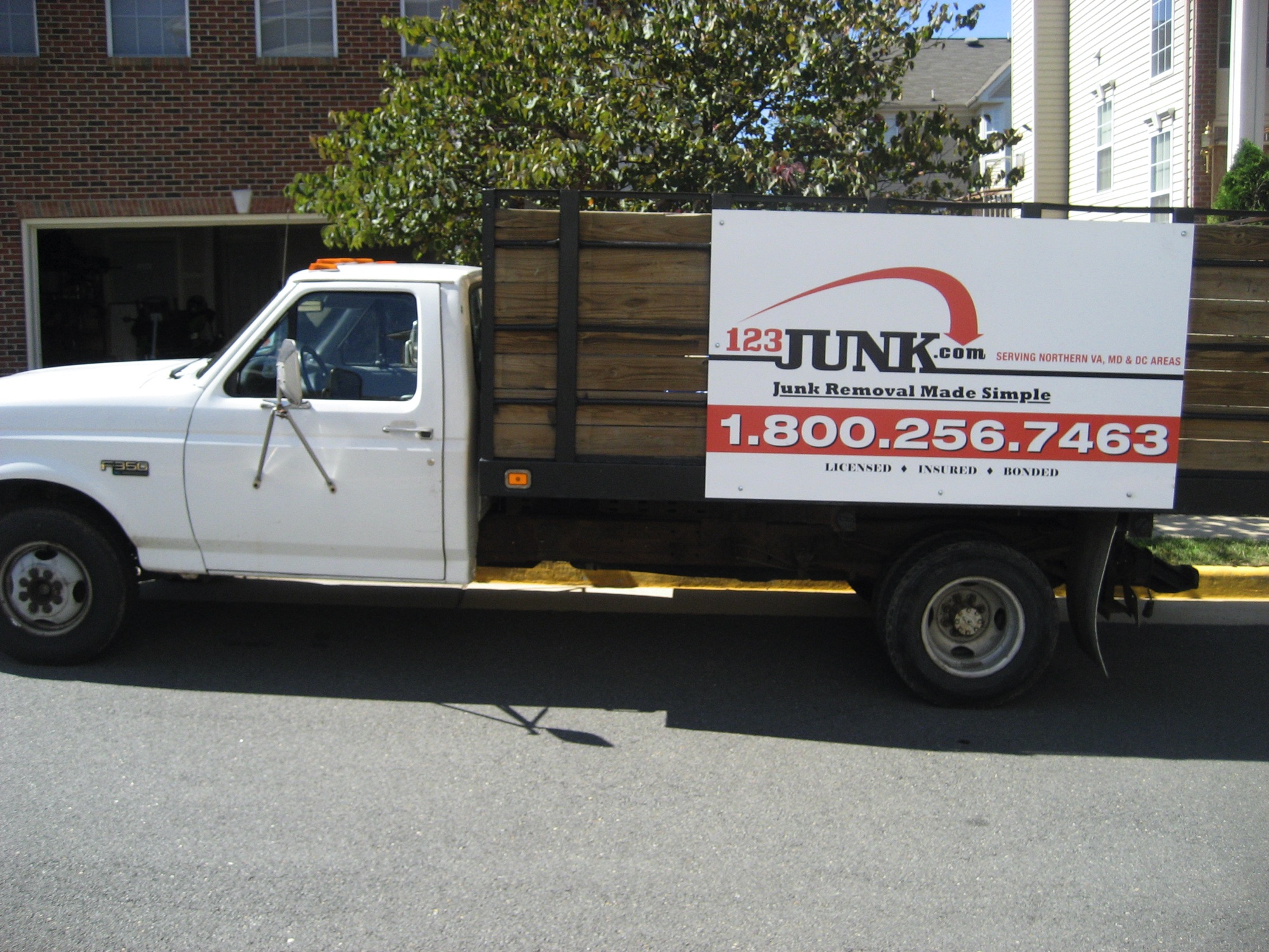 close up of work moving truck with logo