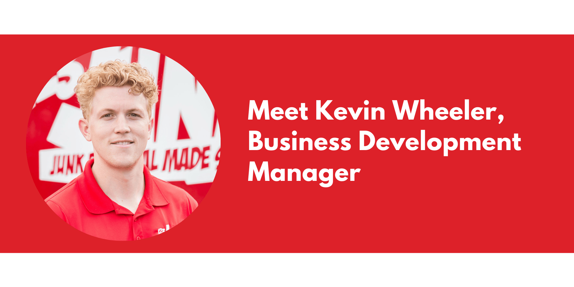 Kevin Wheeler in a red 123JUNK polo shirt standing with arms crossed in front of a red company truck