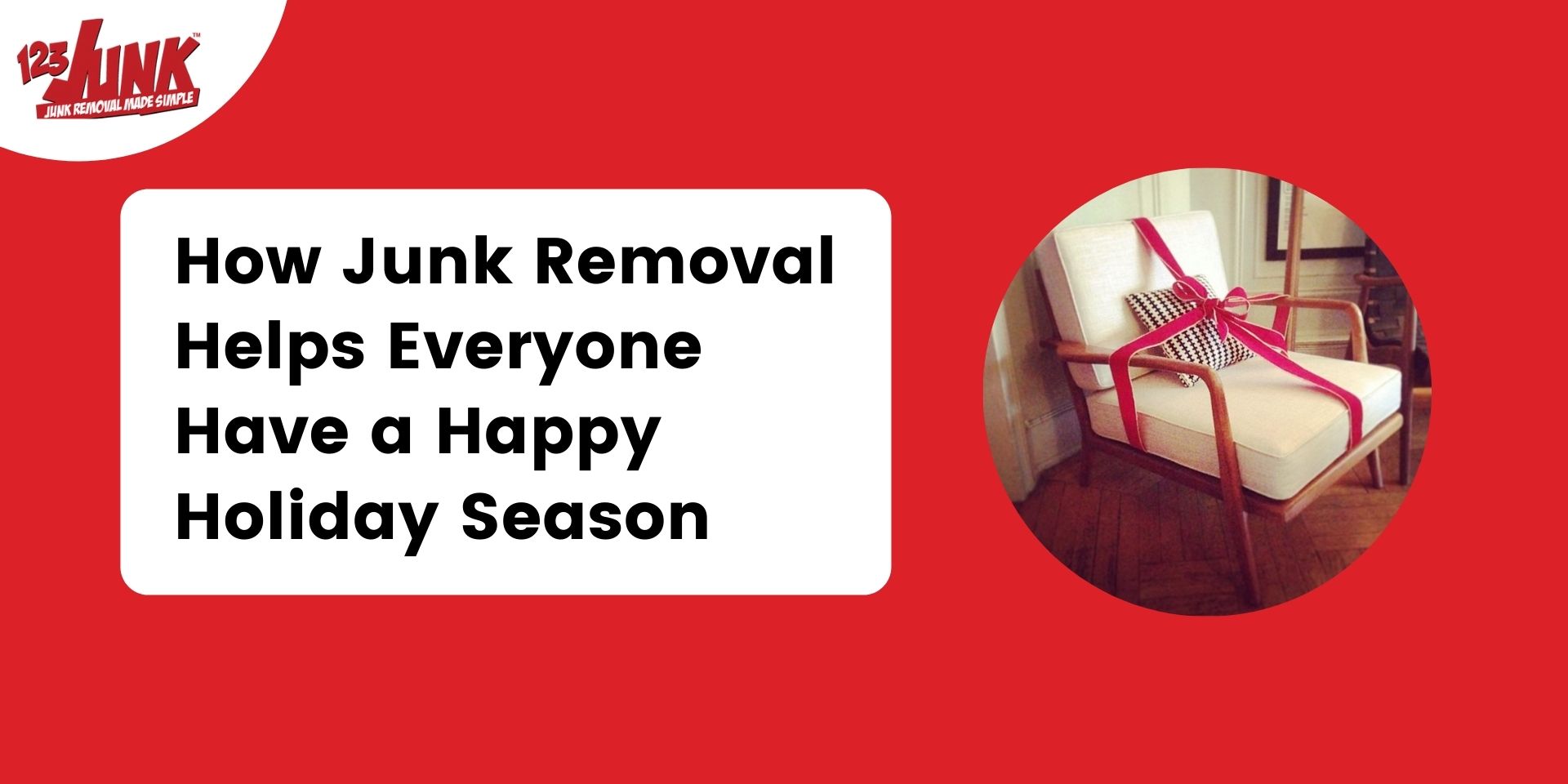 close up of chair with ribbon with text on the left