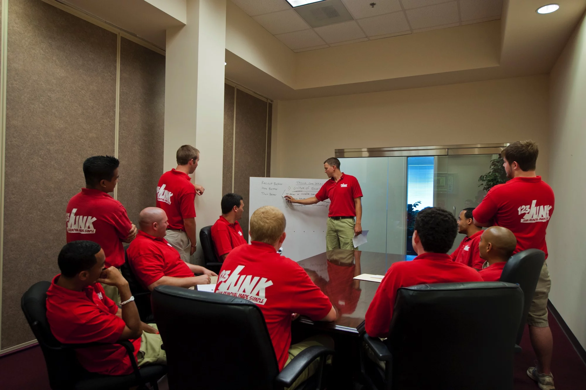 men in uniform watching a presentation