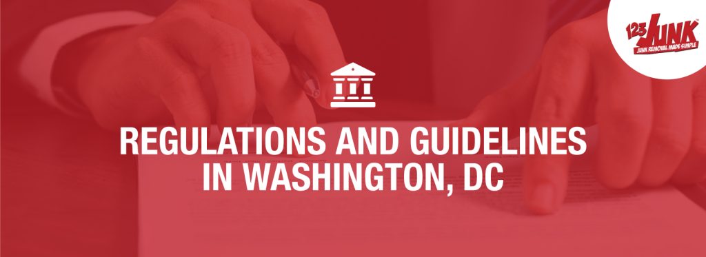 Regulations and Guidelines in Washington, DC graphic in red background and white text with the 123JUNK logo above