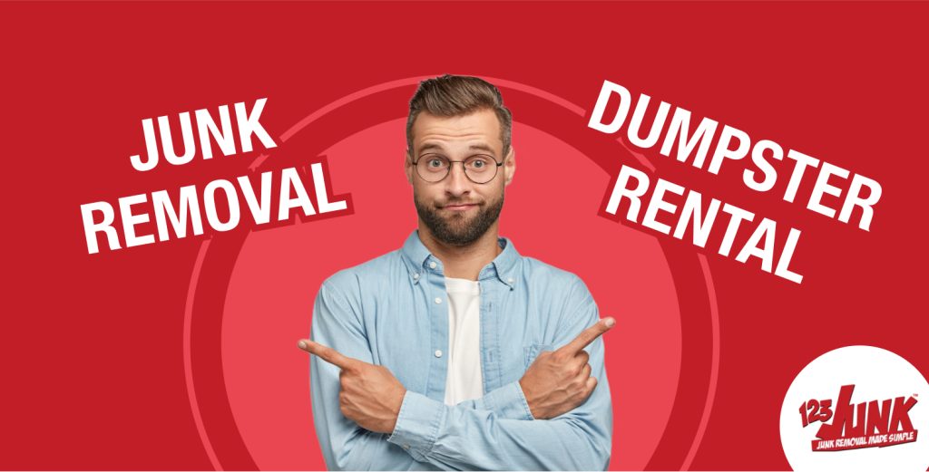 A man in glasses and a blue shirt standing with arms crossed and pointing in opposite directions on a red background